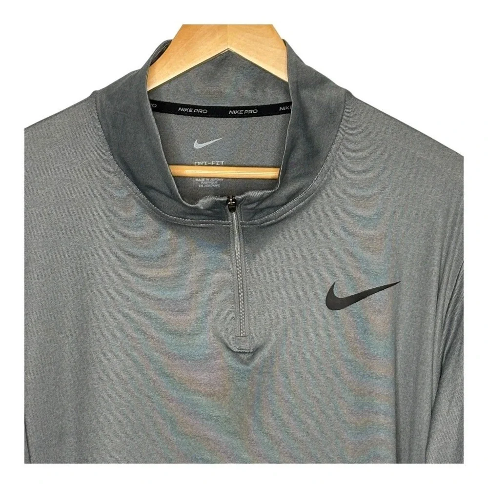 Nike Pro Dri-FIT Quarter‎ Zip Pullover Mens XL Gray Mock Neck Long Sleeve Active